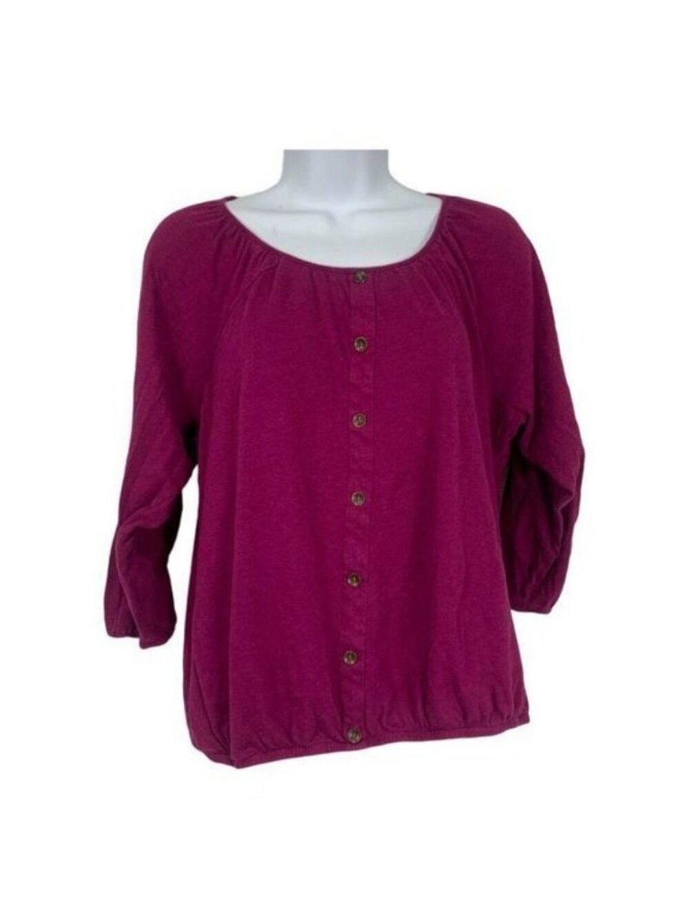 Style & Co Petite Womens Plum Button Front Top P/L 3/4 Sleeve Casual
